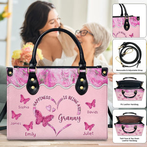 Happiness Is Being - Personalized Custom Leather Bag For Grandma