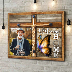 Personalized Memorial Photo Welcome Home Butterfly Cross Canvas Poster