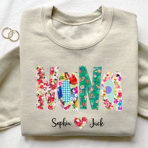 Personalized Flower Grandma With Grandkids Print Sweatshirt