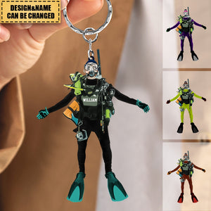 Personalized Diver Acrylic Hanging Keychain, Gift For Diving Lovers