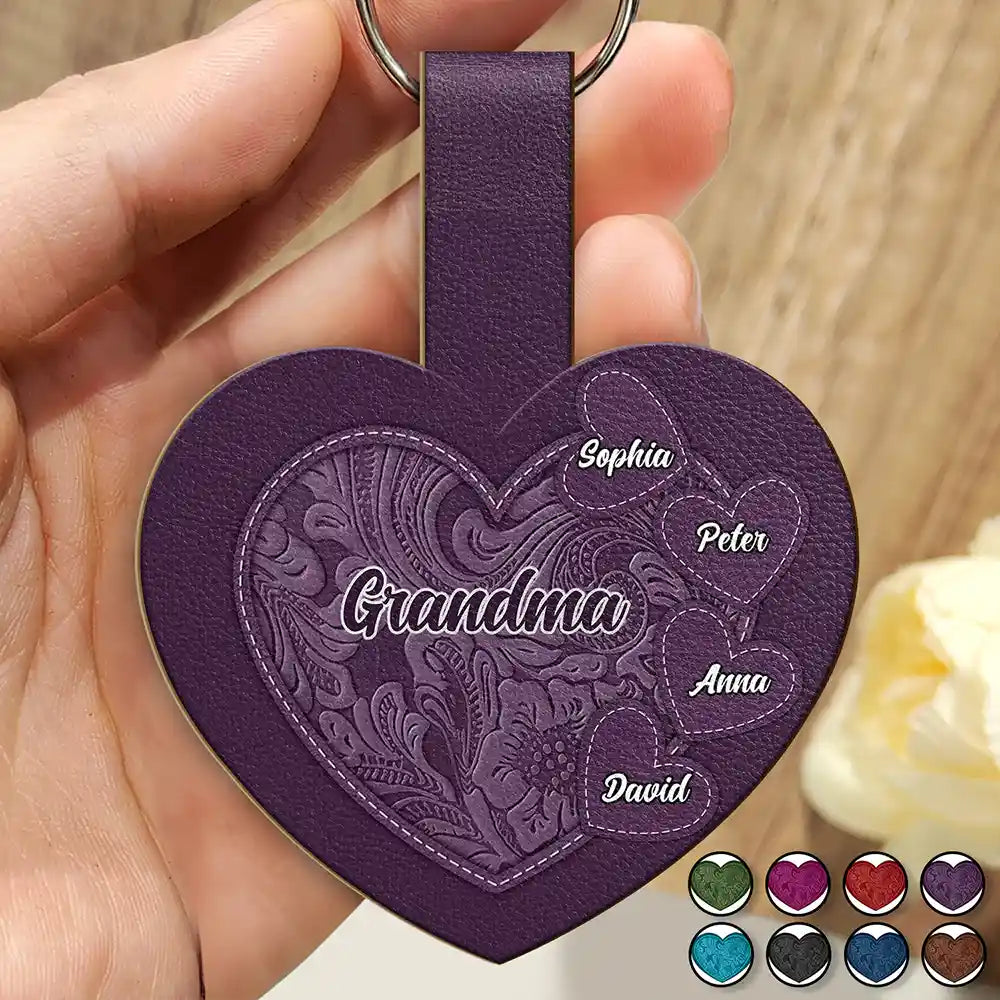 Grandma's Little Sweethearts - Personalized Custom Shaped Leather Keychain Gift