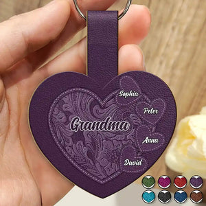 Grandma's Little Sweethearts - Personalized Custom Shaped Leather Keychain Gift