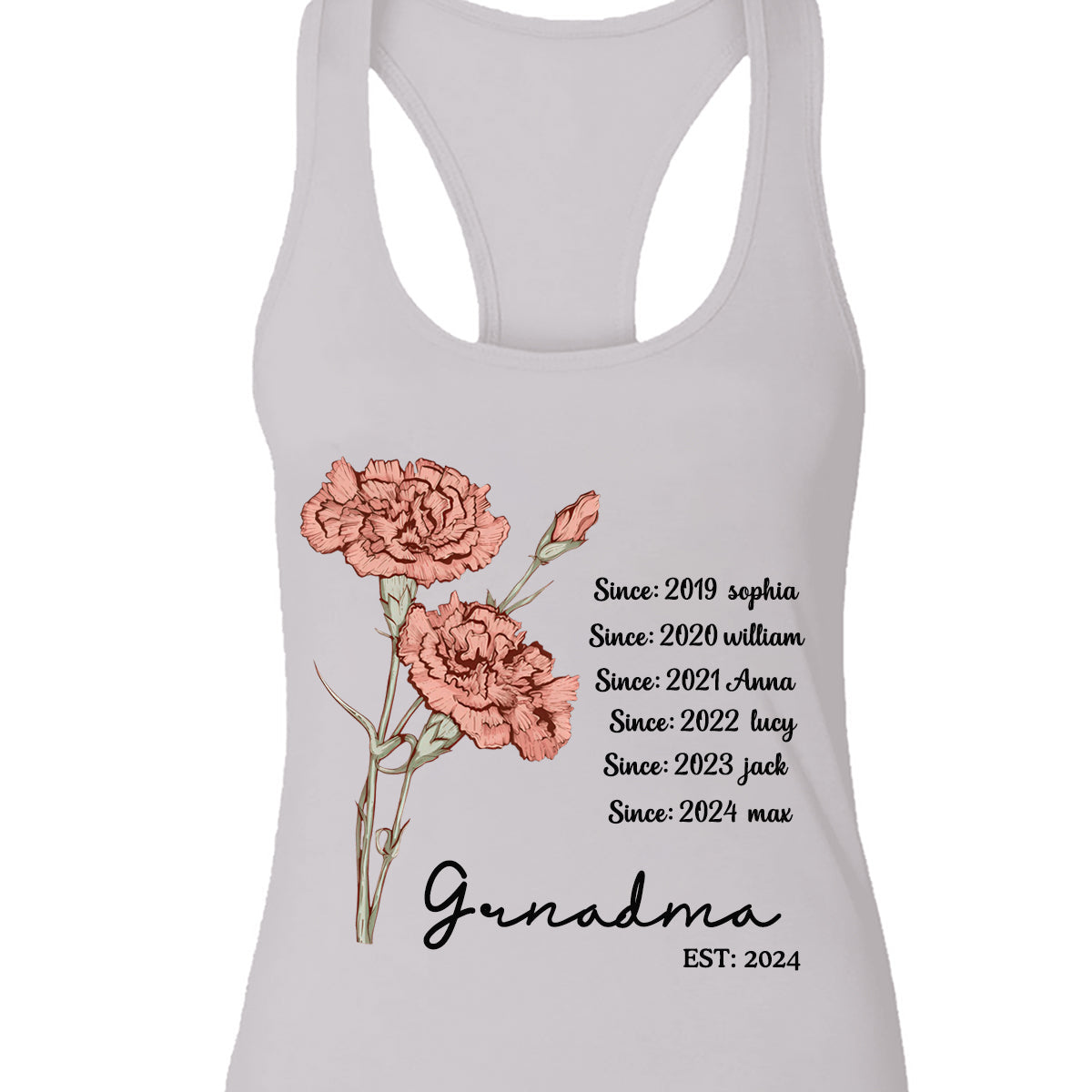 Personalized Custom Grandma Est And Birth Flower Tank top