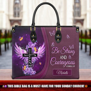 Personalized Be strong and courageous-Bible Verse Leather Bag