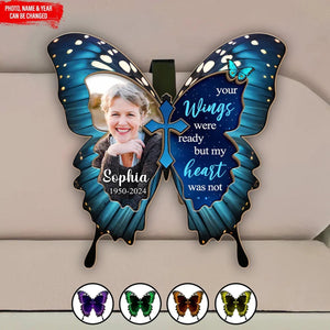 Your Wings Were Ready But My Heart Was Not - Personalized Memorial Car Visor Clip