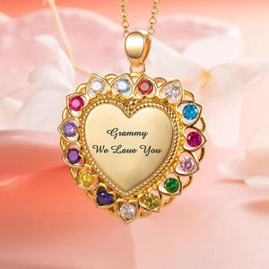 Personalized Mom or Grandma Heart Necklace with Kid's Birthstones