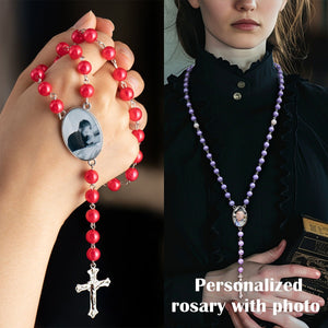 Custom Rosary Beads Cross Multi-Personalized Necklace With Photo Memorable Gift For Women