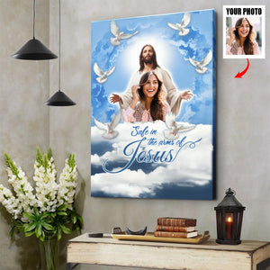 Personalized Canvas-Blue Sky With Pigeon Safe In The Arms Of Jesus Canvas-Memorial Gifts, Loss Parents