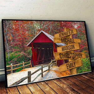 Covered Bridge Color, Personalized Multi-Names Family Poster