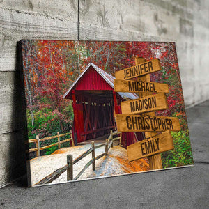 Covered Bridge Color, Personalized Multi-Names Family Poster