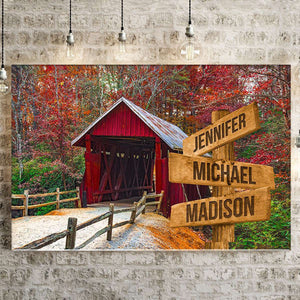 Covered Bridge Color, Personalized Multi-Names Family Poster