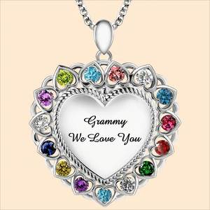 Personalized Mom or Grandma Heart Necklace with Kid's Birthstones