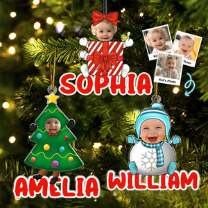 Custom Photo Christmas Cosplay Grandkids - Personalized Cutout Acrylic Ornament