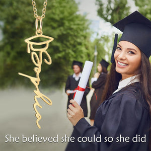 Personalized graduation name necklace, mortarboard necklace