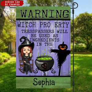 Halloween Witch Warning Trespassers Will Be Used As Ingredients - Personalized Flag