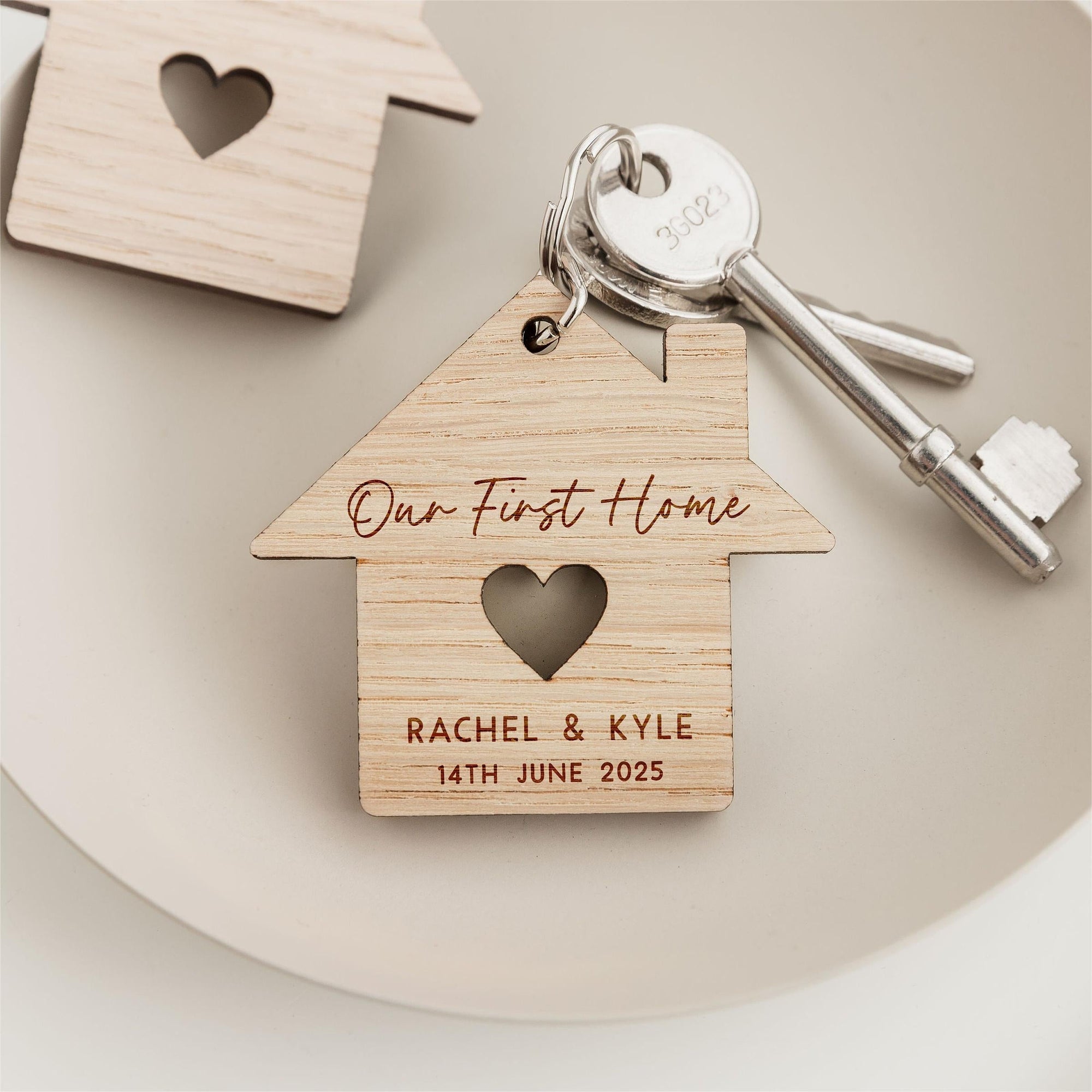 Our First Home Personalized Keepsake 2 Layered Wooden Keychain