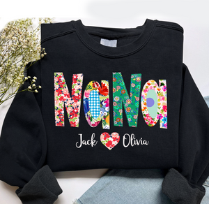 Personalized Flower Grandma With Grandkids Print Sweatshirt