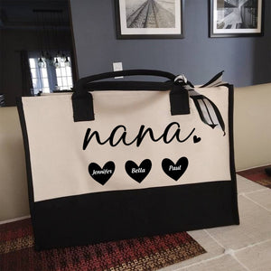 Mama Gigi Grandma Heart- Personalized Canvas Tote Bag