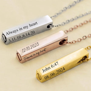 Personalised Engraved Bar Urn Ashes Memorial Necklace with Text Cremation Jewelry