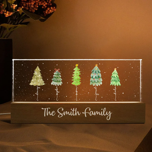 Christmas Tree Family Names - Personalized Chiristmas Acrylic Block LED Night Light