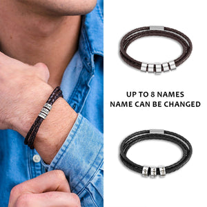 Personalized Men Braided Leather Bracelet with Small Custom Beads