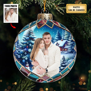 Custom Photo Christmas Good Cheer Is Found With Family Personalized Ornament