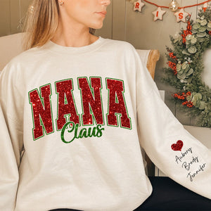 Personalized Glitter Gigi Claus Christmas Family Sweatshirt With Grandkids