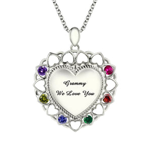 Personalized Mom or Grandma Heart Necklace with Kid's Birthstones