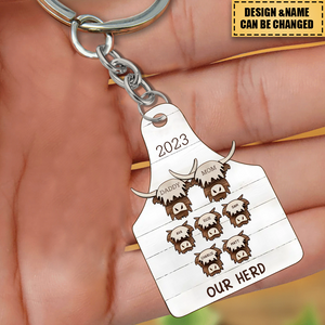 Personalized Highland cow, family christmas , farmhouse Christmas Wood keychain