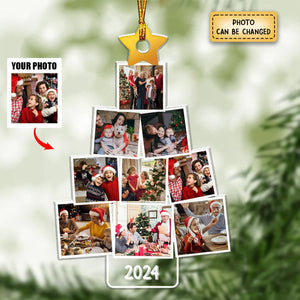 Christmas Upload Photo Family Pine Tree 2024 Personalized Ornament