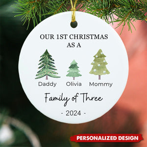 Personalized Family of Three Baby's First Christmas Ceramic Ornament