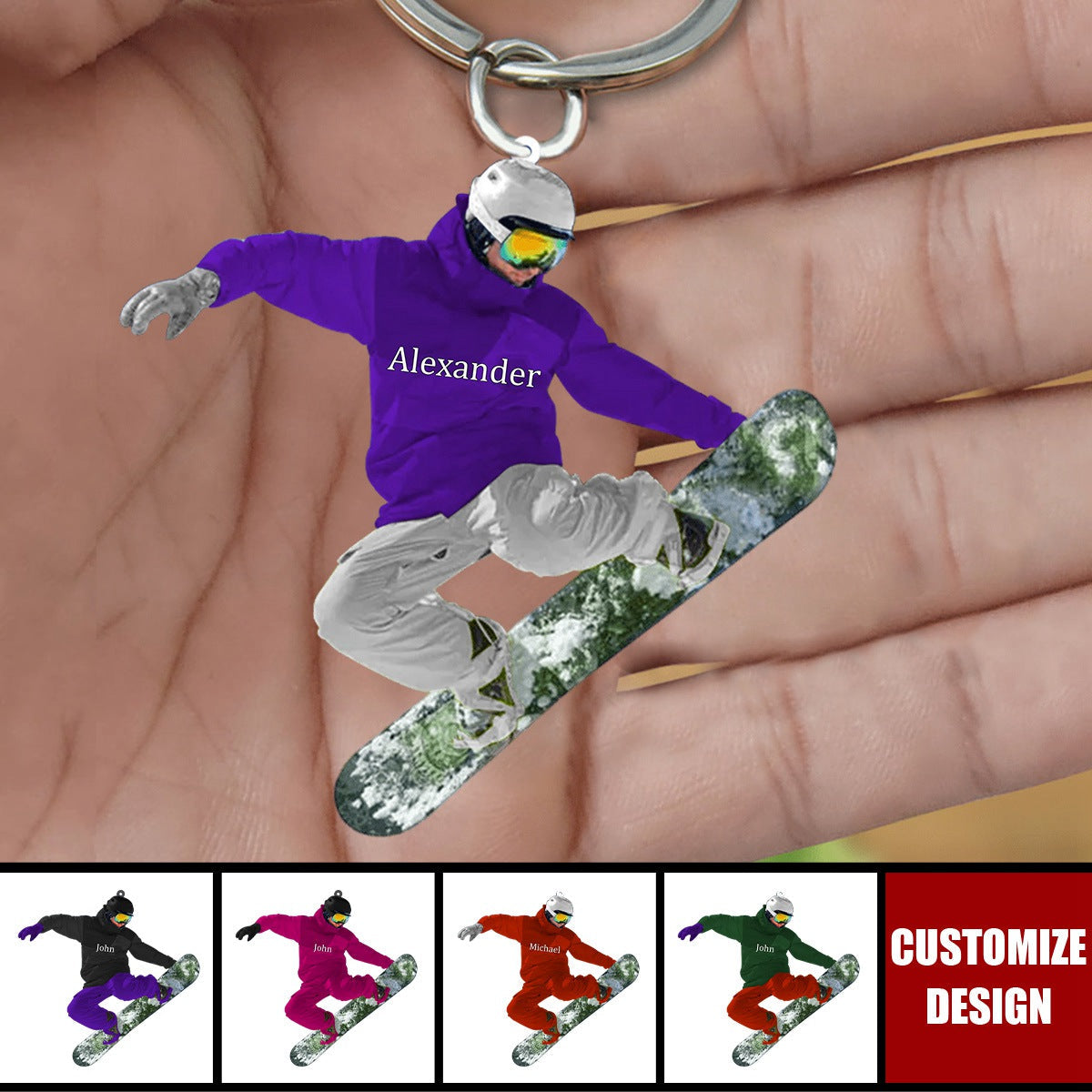 Personalized Snowboarding Athletes - Christmas Shaped Keychain For Skiers