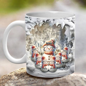 Snowy Christmas Grandma Snowman With Cute Snowman Kids Personalized Mug