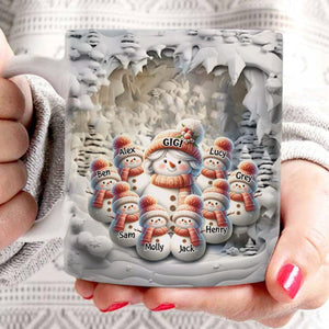 Snowy Christmas Grandma Snowman With Cute Snowman Kids Personalized Mug