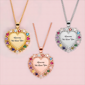 Personalized Mom or Grandma Heart Necklace with Kid's Birthstones