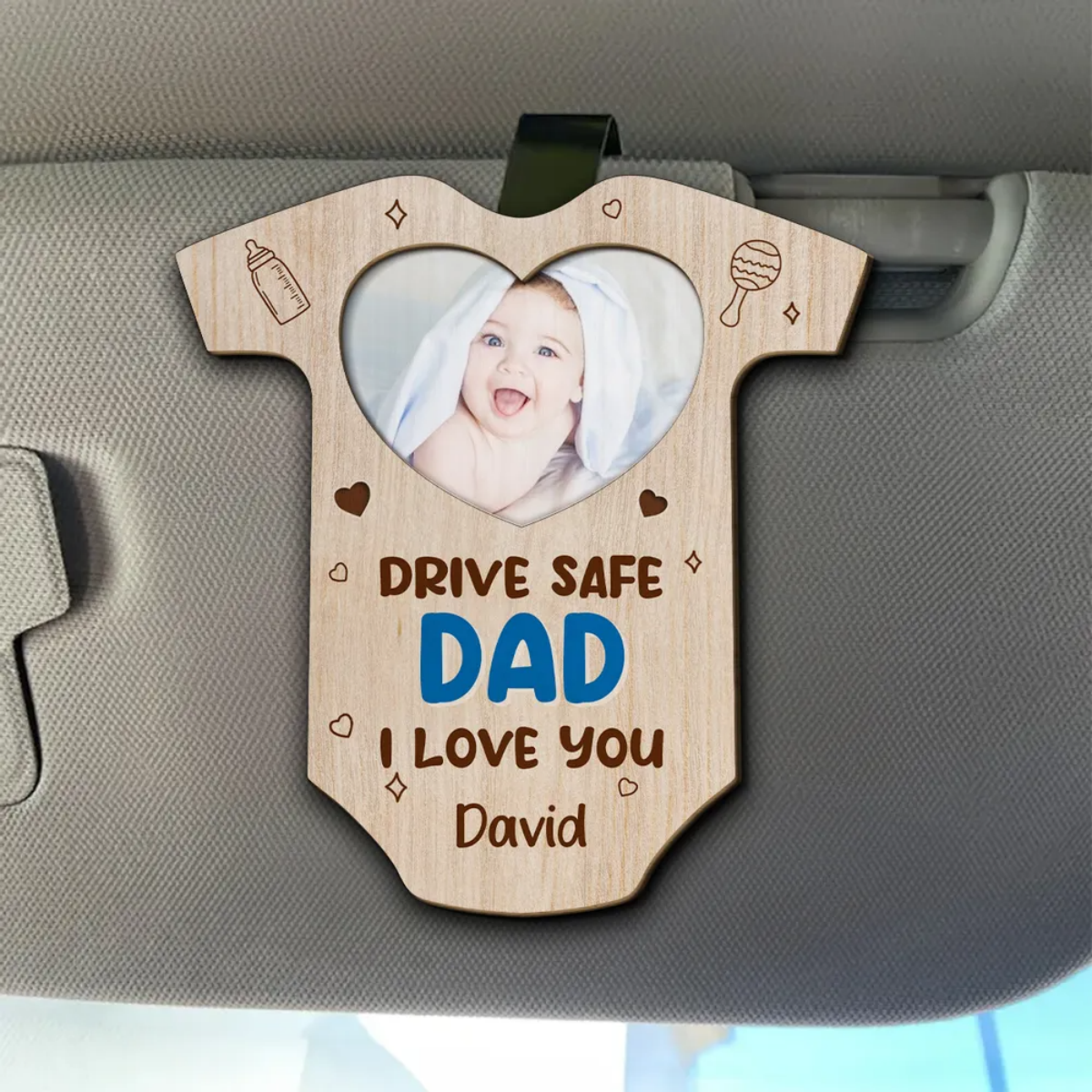 Personalized Custom Photo Car Visor Clip - Drive Safe Love You