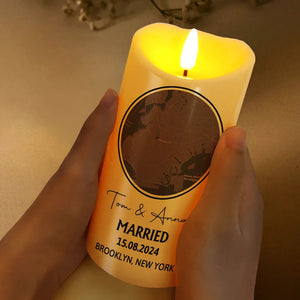 Personalized Flameless LED Candle - Location Map Married Engaged Couples