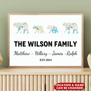 Bear Family Retro Map Personalized Poster