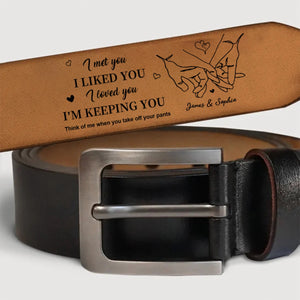 Personalized I Liked You Holding Hands Men's Casual Buckle Leather Belt with Engraved Name Gift for Husband Boyfriend