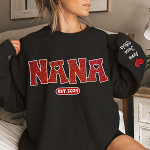 Personalized Glitter Grandma Sweatshirt Est Year with Grandkids Names on Sleeve