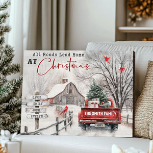 Personalized Family Gift Christmas Poster - All Roads Lead Home at Christmas