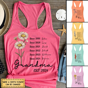 Personalized Custom Grandma Est And Birth Flower Tank top