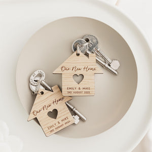 Our First Home Personalized Keepsake 2 Layered Wooden Keychain