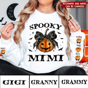 Personalized Sleeve Printed Sweatshirt - Spooky Grandma Mom Halloween Pumpkin