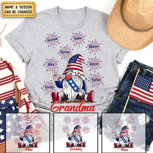 Grandma Firecracker Grandkids Independence Day Personalized Pure Cotton T-Shirt