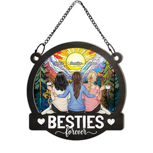 Personalized Window Hanging Suncatcher Ornament - Besties Forever Sitting Together