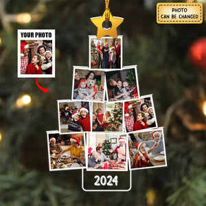 Christmas Upload Photo Family Pine Tree 2024 Personalized Ornament