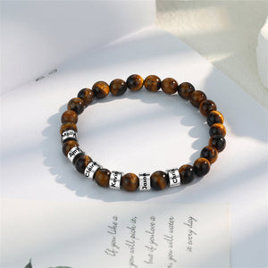 Personalized Tiger's Eye Stone Bead Bracelet for Family,Custom 1-8 Name