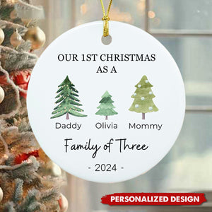 Personalized Family of Three Baby's First Christmas Ceramic Ornament