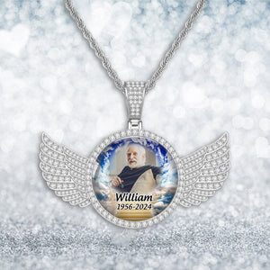 Personalized Memorial Photo Necklace with Wings